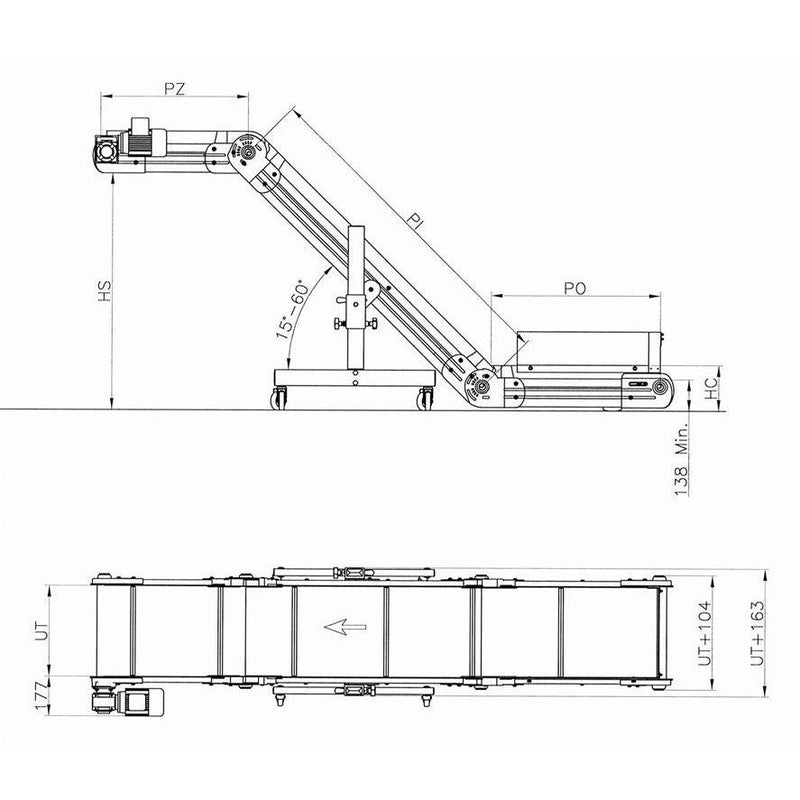 Inclined/Horizontal/Top Conveyor with PU/PVC Belt