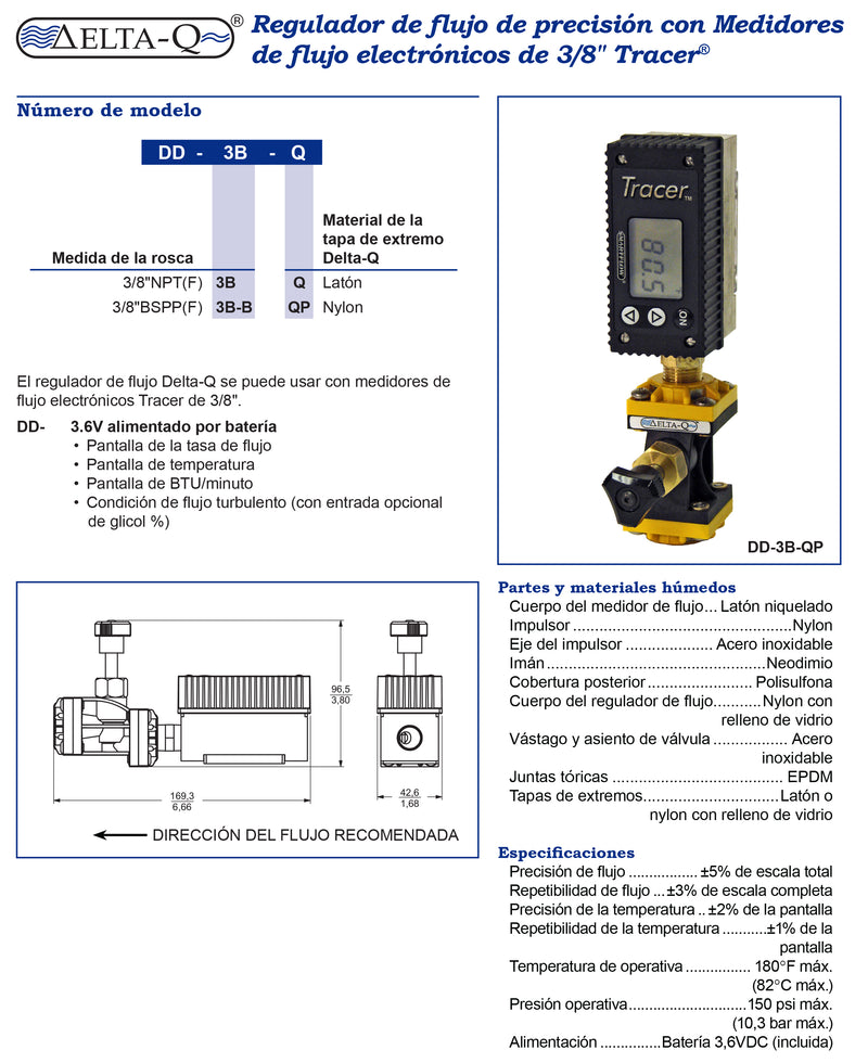 Delta-Q® Regulador de flujo de precisión con Medidores de flujo electrónicos de 3/8" Tracer®